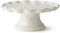 Heritage Scroll Footed Cake Plate - Elegant 11.5" x 4.75" Ivory Stoneware Pedestal Stand with Sculpted Rim