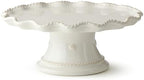 Heritage Scroll Footed Cake Plate - Elegant 11.5" x 4.75" Ivory Stoneware Pedestal Stand with Sculpted Rim
