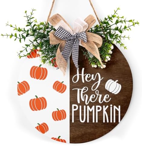 Hey There Pumpkin Front Door Sign 12"x12" Welcome Fall Door Hanger Autumn Thanksgiving Sign Farmhouse Fall