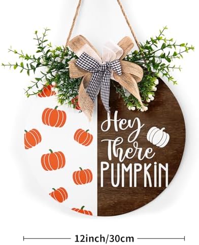 Hey There Pumpkin Front Door Sign 12"x12" Welcome Fall Door Hanger Autumn Thanksgiving Sign Farmhouse Fall, alternate view 2