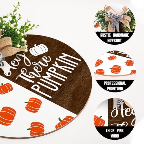Hey There Pumpkin Front Door Sign 12"x12" Welcome Fall Door Hanger Autumn Thanksgiving Sign Farmhouse Fall, alternate view 3