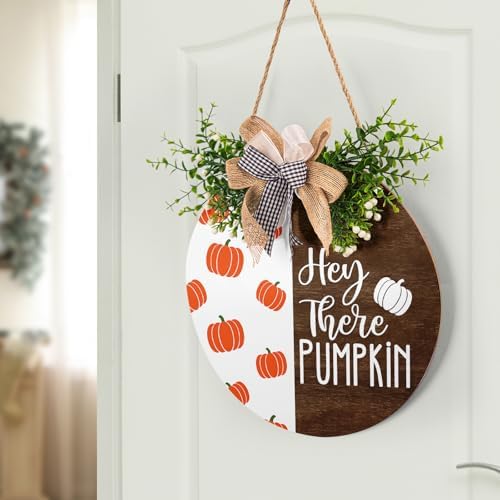 Hey There Pumpkin Front Door Sign 12"x12" Welcome Fall Door Hanger Autumn Thanksgiving Sign Farmhouse Fall, alternate view 7