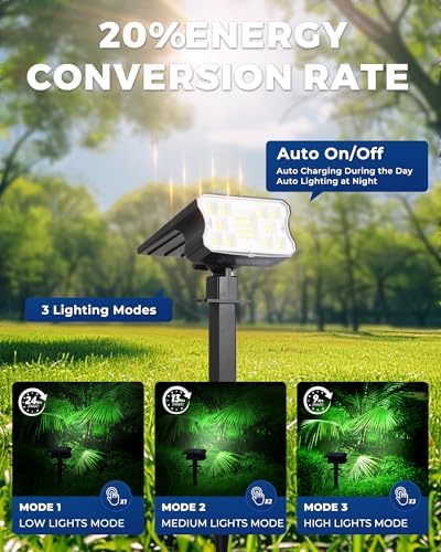 HGGH Solar Lights Outdoor Waterproof IP67, 60 LED 3 Lighting Modes Solar Spot Lights Outdoor for Yard Garden, alternate view