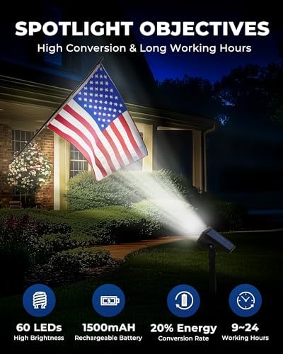 HGGH Solar Lights Outdoor Waterproof IP67, 60 LED 3 Lighting Modes Solar Spot Lights Outdoor for Yard Garden, alternate view
