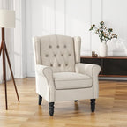 High Back Accent Chair, Fabric Upholstered Wingback Armchair, Beige in Beige