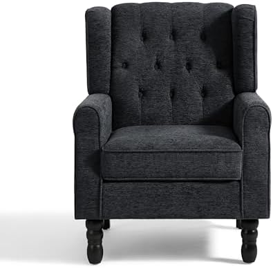 High Back Accent Chair, Upholstered Wingback Armchair, Black Blue, alternate view 3