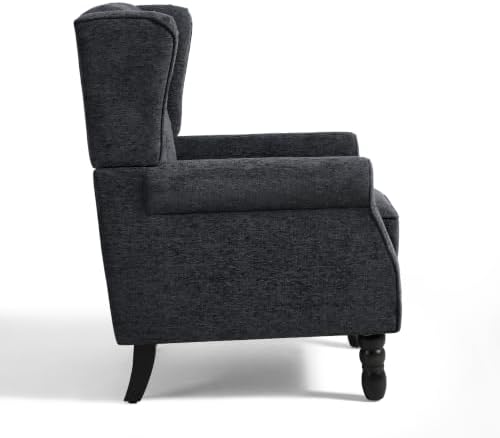 High Back Accent Chair, Upholstered Wingback Armchair, Black Blue, alternate view 4