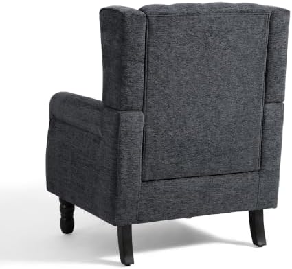 High Back Accent Chair, Upholstered Wingback Armchair, Black Blue, alternate view 5