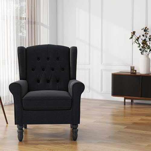 High Back Accent Chair, Upholstered Wingback Armchair, Black Blue, alternate view 6