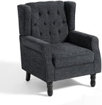 High Back Accent Chair, Upholstered Wingback Armchair, Black Blue, alternate view 7