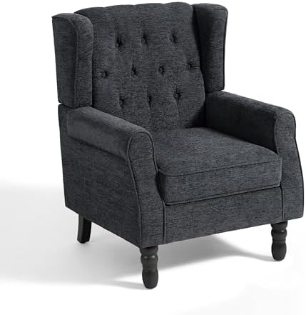 High Back Accent Chair, Upholstered Wingback Armchair, Black Blue, alternate view 7