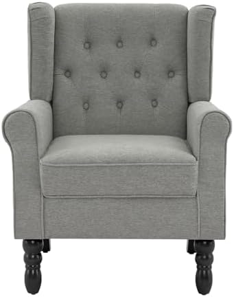 High Back Accent Chair, Upholstered Wingback Armchair, Light Gray in Light Gray, alternate view 3