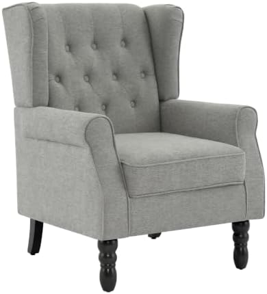 High Back Accent Chair, Upholstered Wingback Armchair, Light Gray in Light Gray, alternate view 4