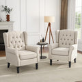 High Back Accent Chairs Set of 2, Wingback Armchair in Fabric, Beige in Beige