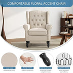 High Back Accent Chairs Set of 2, Wingback Armchair in Fabric, Beige in Beige, alternate view 5