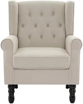 High Back Accent Chairs Set of 2, Wingback Armchair in Fabric, Beige in Beige, alternate view 6