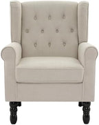 High Back Accent Chairs Set of 2, Wingback Armchair in Fabric, Beige in Beige, alternate view 6