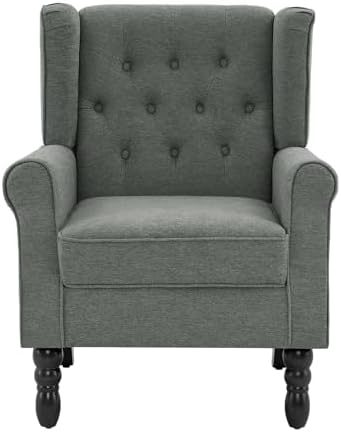 High Back Accent Chairs Set of 2, Wingback Armchair in Fabric, Gray in Gray, alternate view 3