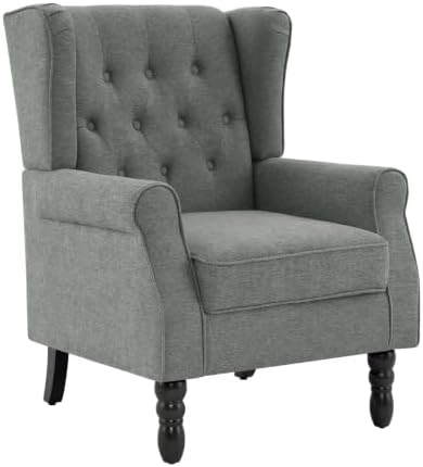 High Back Accent Chairs Set of 2, Wingback Armchair in Fabric, Gray in Gray, alternate view 4