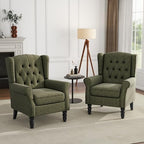 High Back Accent Chairs Set of 2, Wingback Armchair in Fabric, Green in Green