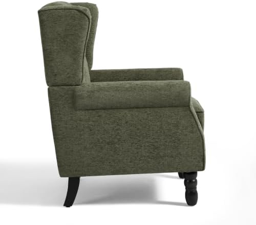 High Back Accent Chairs Set of 2, Wingback Armchair in Fabric, Green in Green, alternate view 4