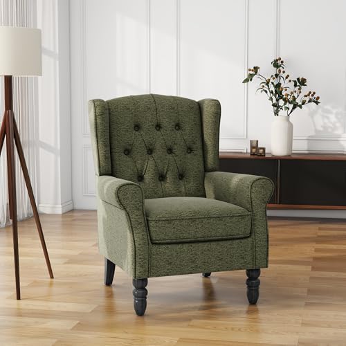 High Back Accent Chairs Set of 2, Wingback Armchair in Fabric, Green in Green, alternate view 7