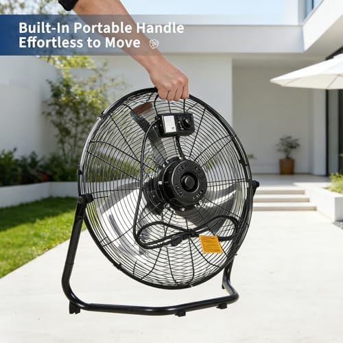 High Speed Industrial Floor Fan - 3300 CFM Heavy Duty Metal Air Circulator - 3 Speeds, 360° Adjustable Tilt, alternate view 2