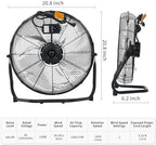 High Speed Industrial Floor Fan - 3300 CFM Heavy Duty Metal Air Circulator - 3 Speeds, 360° Adjustable Tilt, alternate view 3