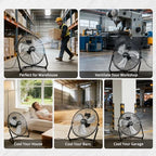 High Speed Industrial Floor Fan - 3300 CFM Heavy Duty Metal Air Circulator - 3 Speeds, 360° Adjustable Tilt, alternate view 4