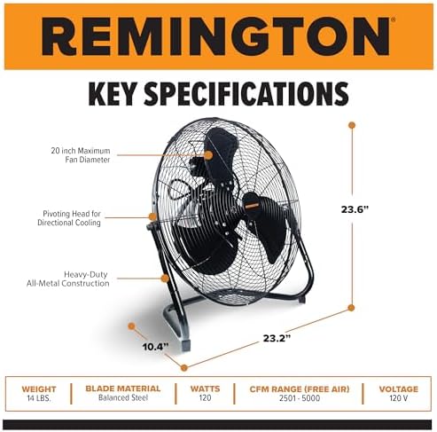 High Velocity Floor Fan, 3 Speed Portable Cooling Unit - Heavy Duty Metal Airflow for Large Shops, Garages, and, alternate
