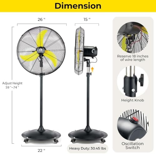 High-Velocity Quiet Outdoor Pedestal Fan with Remote, 24"-6000 CFM, Brushless DC Motor, Oscillating, Waterproof, alternate