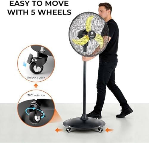High-Velocity Quiet Outdoor Pedestal Fan with Remote, 24"-6000 CFM, Brushless DC Motor, Oscillating, Waterproof, alternate