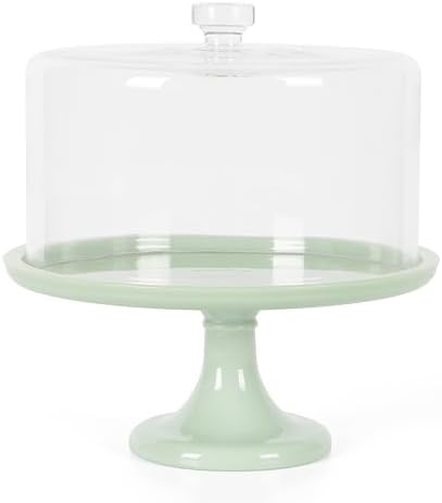 Highbrook 10-Inch Jadeite Cake Stand with Glass Dome - Vintage-Style Pedestal Dessert Plate for Cakes (up to