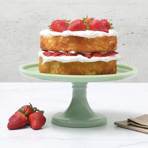 Highbrook 10-Inch Jadeite Cake Stand with Glass Dome - Vintage-Style Pedestal Dessert Plate for Cakes (up to, alternate view