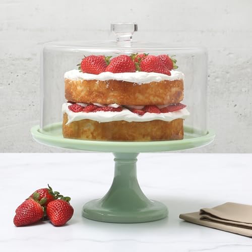 Highbrook 10-Inch Jadeite Cake Stand with Glass Dome - Vintage-Style Pedestal Dessert Plate for Cakes (up to, alternate view