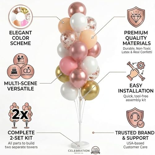 HIIINS Set of 2 Balloon Column Kit with Base&Pole for Bridal Shower Decor, alternate view 4