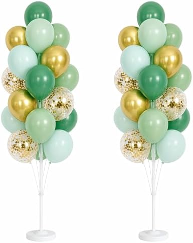 Hiins 2 Set Sage Green Gold Party Balloon Column Kit For floor Decor