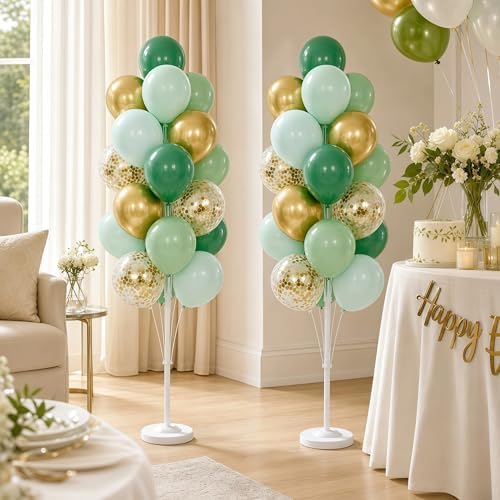 Hiins 2 Set Sage Green Gold Party Balloon Column Kit For floor Decor, alternate view 2