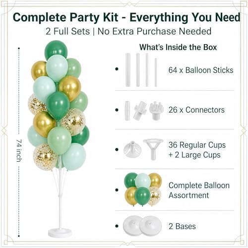 Hiins 2 Set Sage Green Gold Party Balloon Column Kit For floor Decor, alternate view 4