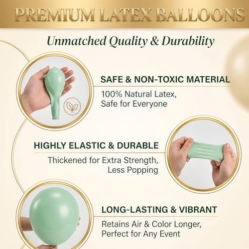 Hiins 2 Set Sage Green Gold Party Balloon Column Kit For floor Decor, alternate view 6