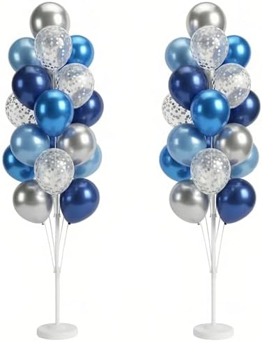 HIINS 2Set Blue Silver Balloon Column Kit With Base&Pole for Party Decor