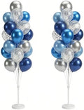 HIINS 2Set Blue Silver Balloon Column Kit With Base&Pole for Party Decor