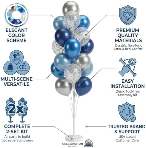 HIINS 2Set Blue Silver Balloon Column Kit With Base&Pole for Party Decor, alternate view 4