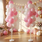 HIINS Baby Pink Chrome Balloon Column Kit Set of 2 with Base for Birthday Party, alternate view 2