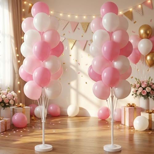 HIINS Baby Pink Chrome Balloon Column Kit Set of 2 with Base for Birthday Party, alternate view 2