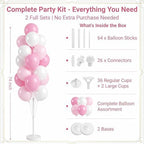 HIINS Baby Pink Chrome Balloon Column Kit Set of 2 with Base for Birthday Party, alternate view 3