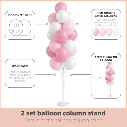 HIINS Baby Pink Chrome Balloon Column Kit Set of 2 with Base for Birthday Party, alternate view 4