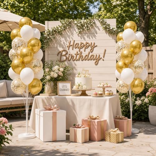 Hiins Gold Balloon Column Kit Set of 2 With Base for Prom Party Decor, alternate view 2