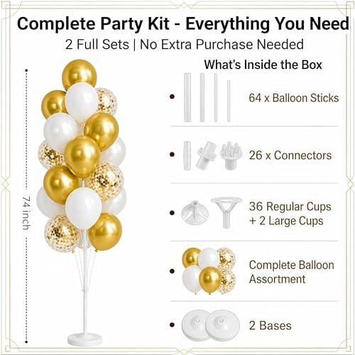 Hiins Gold Balloon Column Kit Set of 2 With Base for Prom Party Decor, alternate view 4