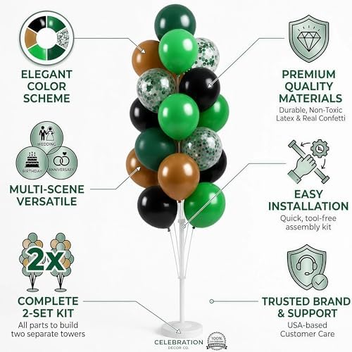 Hiins Green Brown Balloon Stand Kit for Floor and Table with Base for Party Decor, alternate view 4
